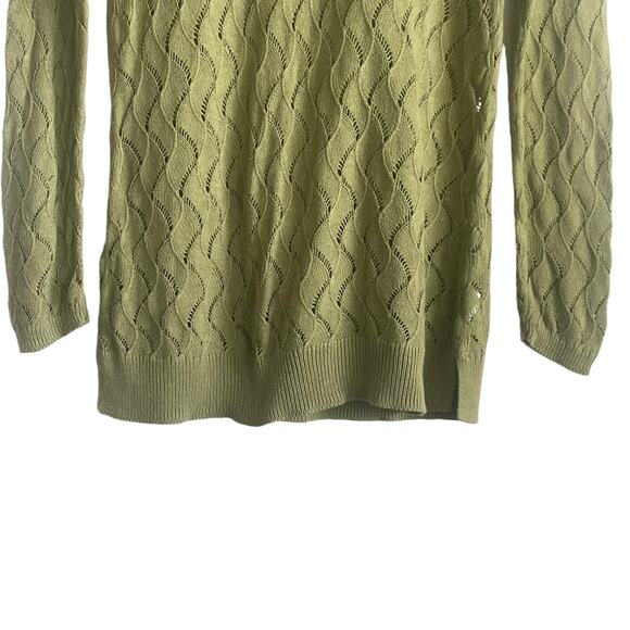 J Jill Women Cotton Linen Top  Crew Neck Long Sleeve Open Knit Pullover XS Green - Picture 6 of 10